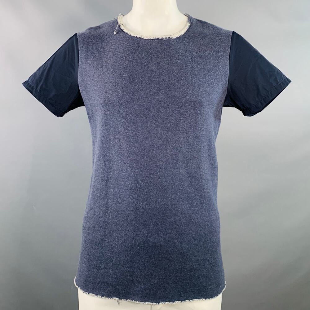 ROCHAMBEAU Size XL Navy White Cotton Polyester Raw Edge T-shirt